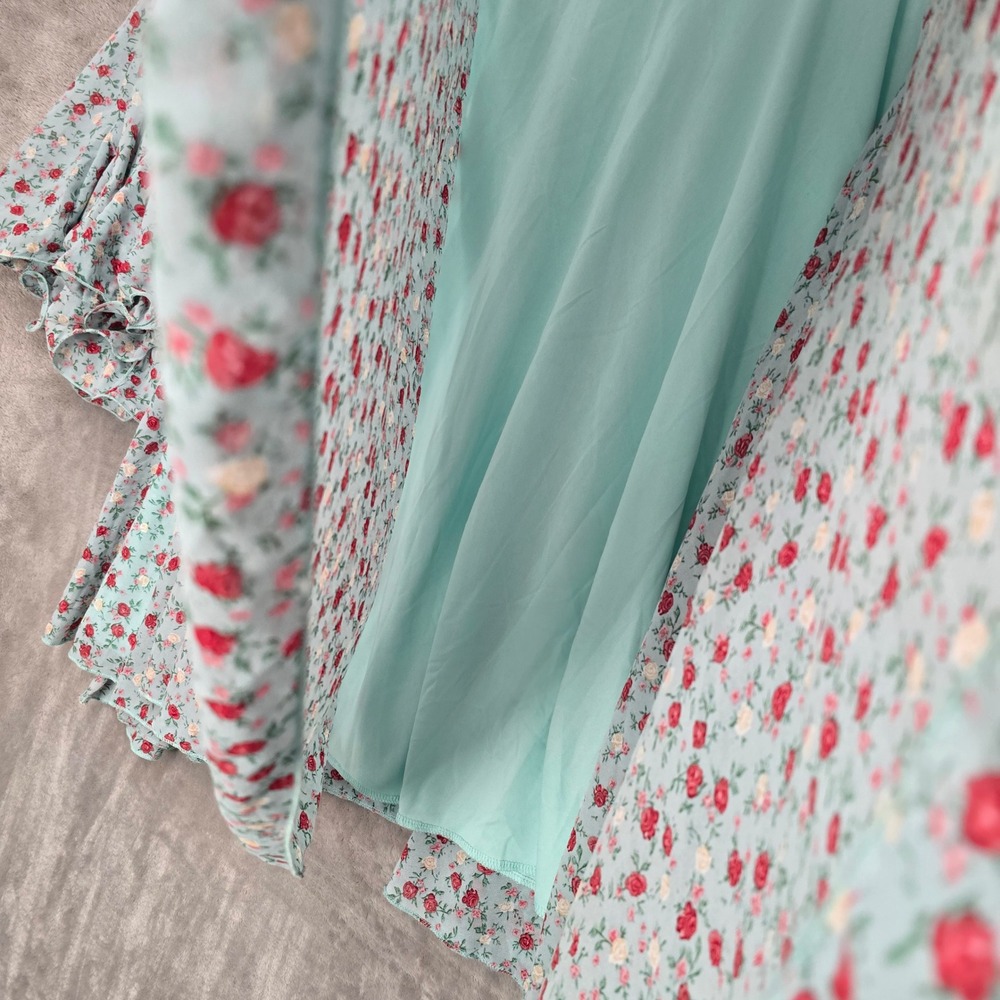 Boohoo Womens Blue Floral Pleated Smock Dress Bell‎ Sleeve NWT Sz 14 Cottagecore - Picture 13 of 14